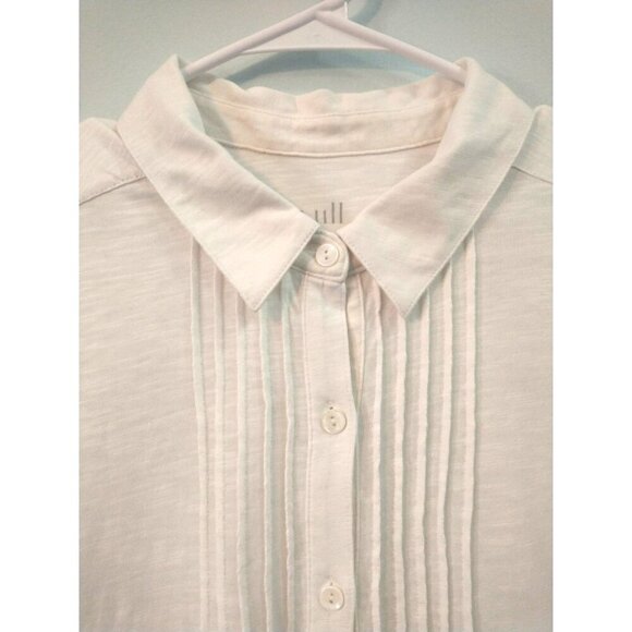 J. Jill Pintuck Slub Shirt White Button Front Long Sleeve Top Tunic - Med NWT - Picture 2 of 8